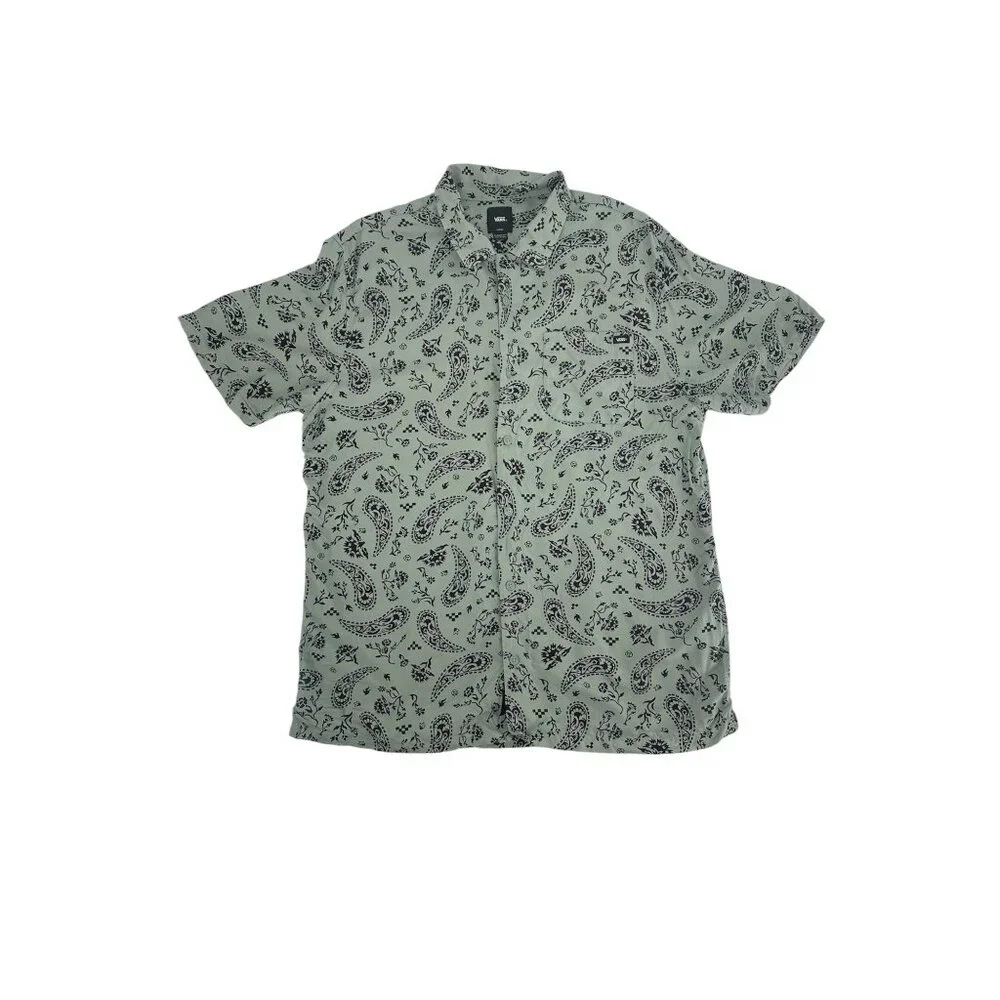 🛹 Vans Sage Green Bandana Paisley Short Sleeve Button Up Shirt L 🛹 - Picture 6 of 6